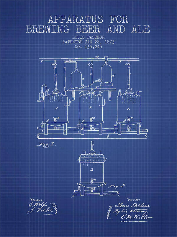 Beer Poster featuring the digital art Brewing Beer and Ale Apparatus Patent from 1873 - Blueprint by Aged Pixel