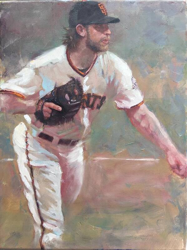 Madison Bumgarner Painting Sf Giants Baseball Artwork Poster featuring the painting Bumgarner 2014 NLCS by Darren Kerr