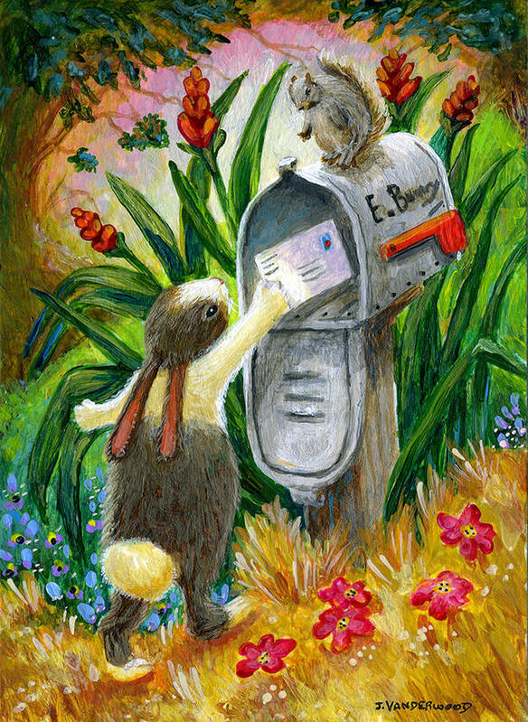 Bunny Poster featuring the painting Bunny Mails a Letter by Jacquelin L Westerman
