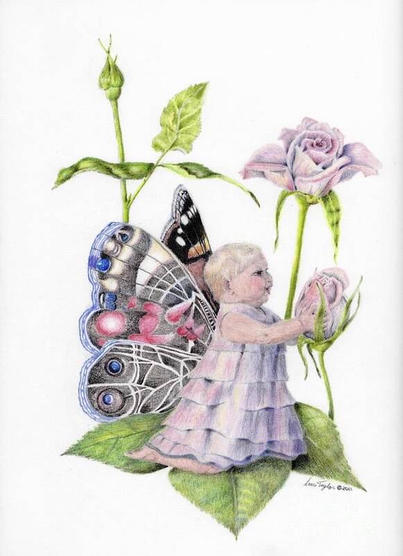 Baby Poster featuring the drawing Butterfly Baby by Laurianna Taylor