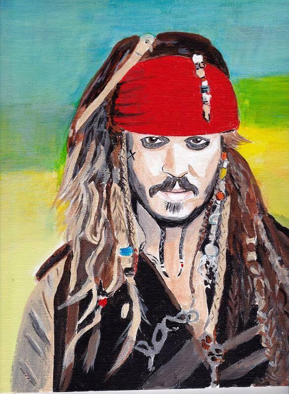 Johnny Depp Jack Sparrow Filmstar Actor Famous Faces Movies People Colour Paintings Acrylic Poster featuring the painting Cap'n Jack Sparrow by Audrey Pollitt