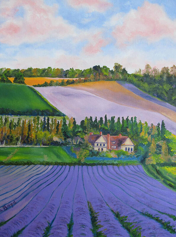 Landscape Poster featuring the painting Castle Farm Shoreham Kent Lavender Fields England by Lisa Boyd