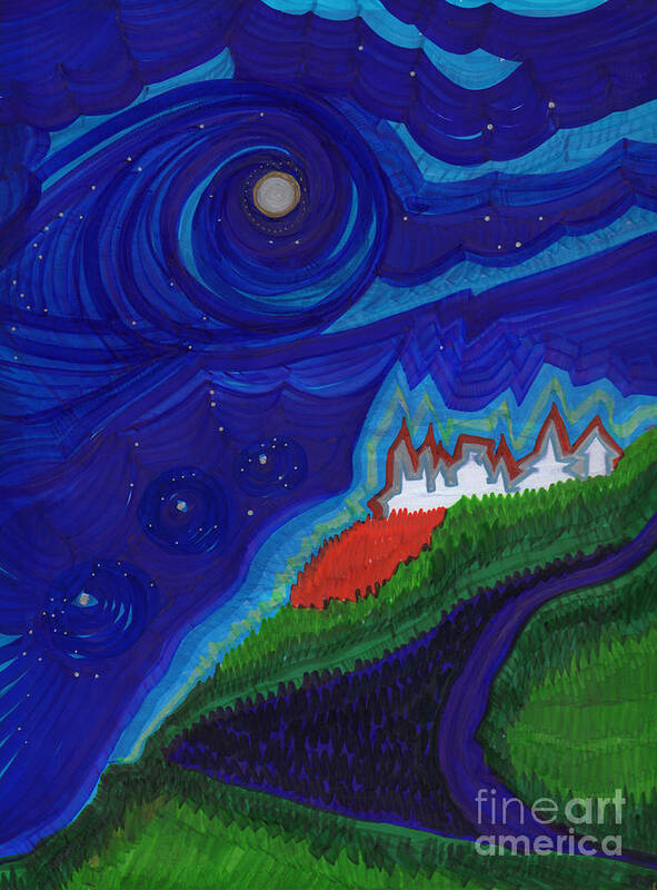 First Star Art Poster featuring the drawing Castle on the Cliff by jrr by First Star Art