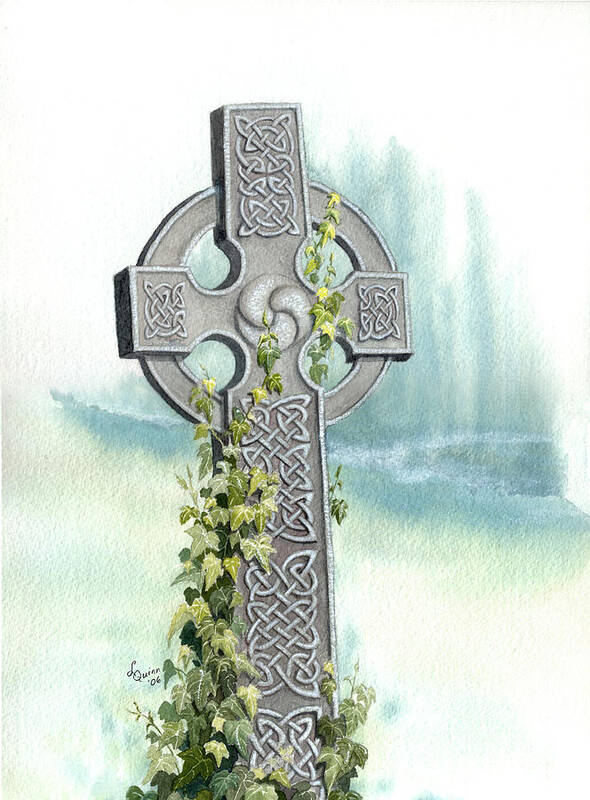 Celtic Cross Poster featuring the painting Celtic Cross with Ivy II by Lynn Quinn