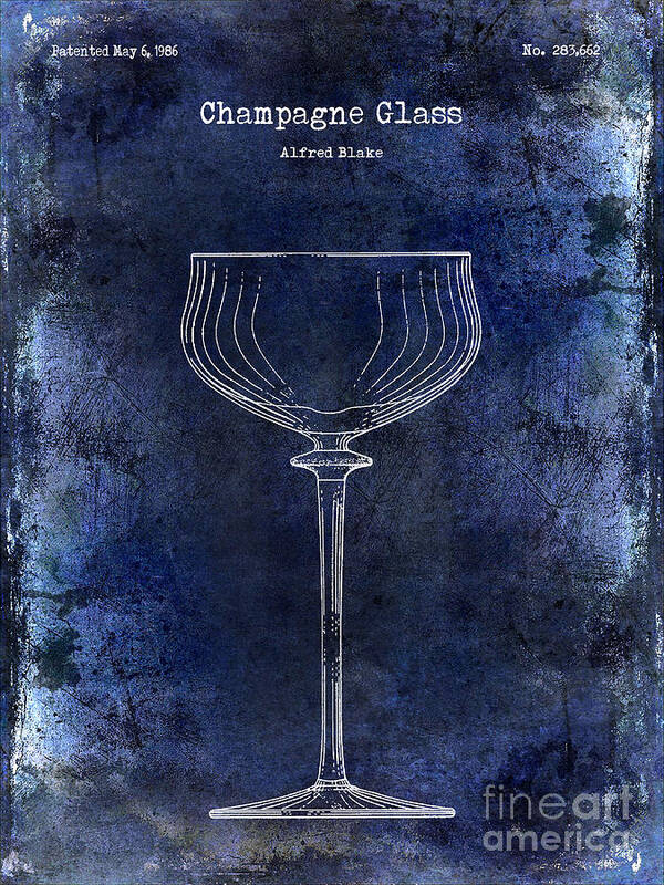 Champagne Patent Drawing Poster featuring the photograph Champagne Glass Patent Drawing Blue 2 by Jon Neidert