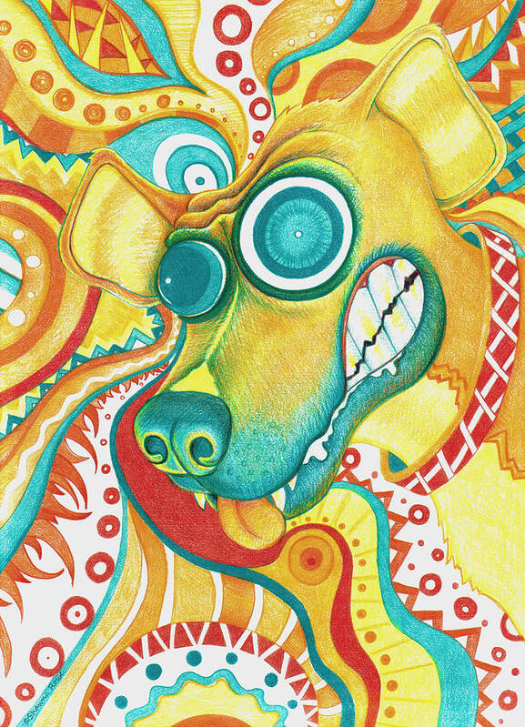 Colored Pencil Poster featuring the drawing Chaotic Canine by Shawna Rowe