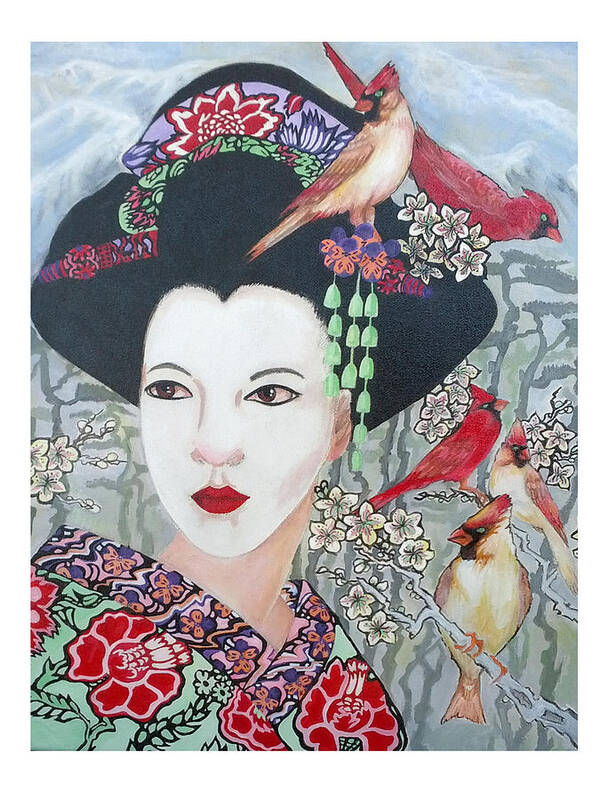 Geisha Poster featuring the painting Cherry Blossoms by Suzanne Silvir