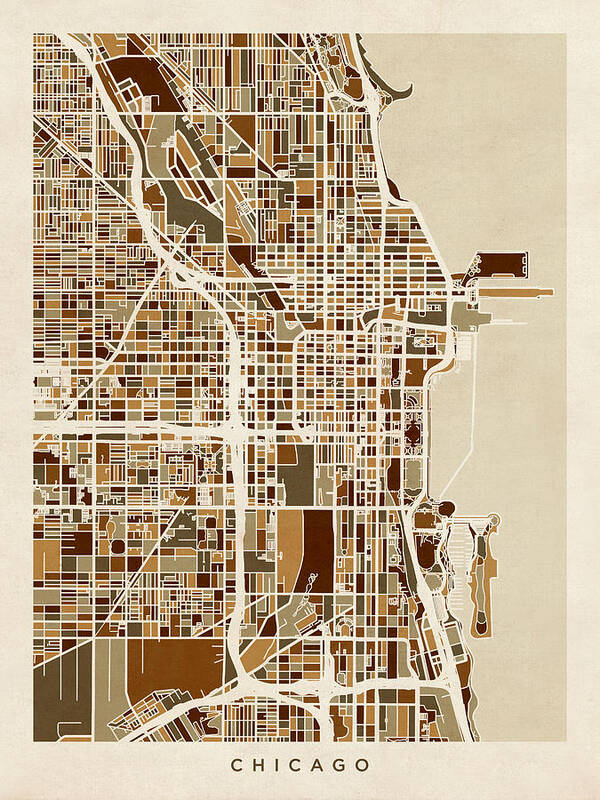 Chicago Poster featuring the digital art Chicago City Street Map by Michael Tompsett