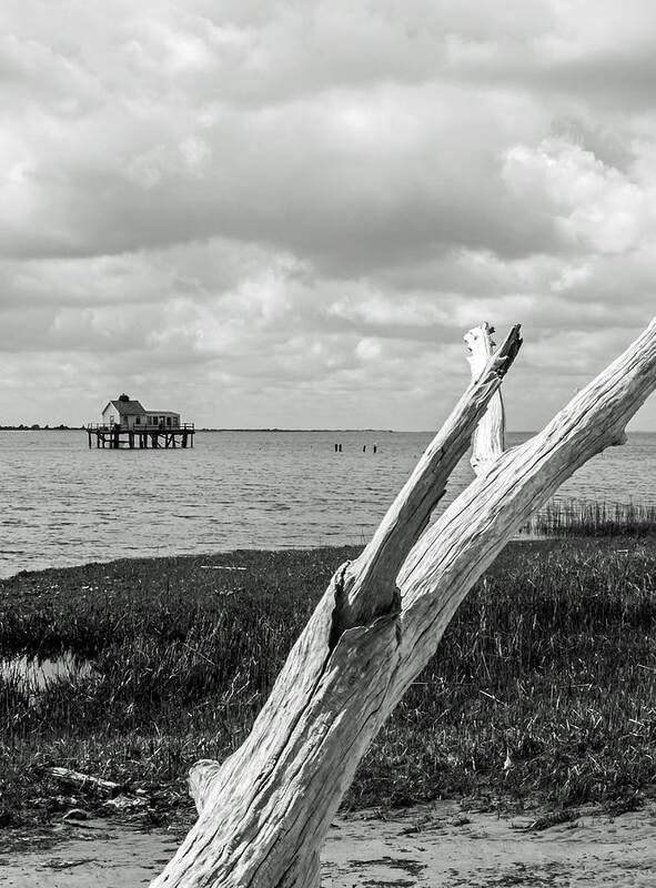 Assateague Poster featuring the photograph Chincoteague Oystershack BW Vertical by Photographic Arts And Design Studio
