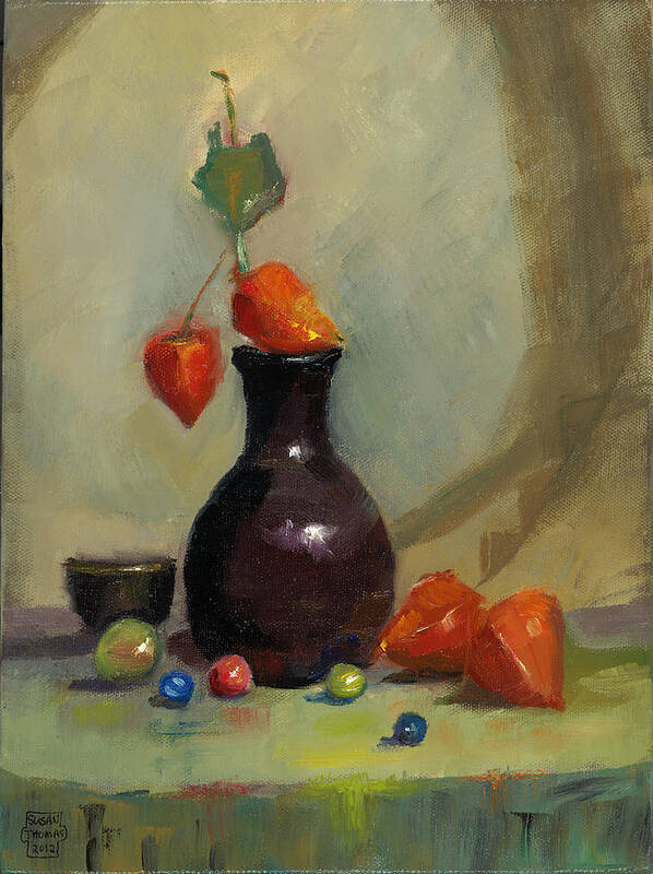 Marbles Poster featuring the painting Chinese Lanterns and Marbles by Susan Thomas