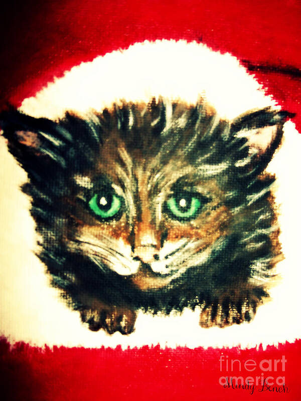 Kitten Poster featuring the painting Christmas Kitten by Mindy Bench
