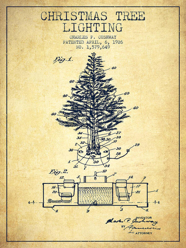 Christmas Poster featuring the digital art Christmas Tree Lighting Patent from 1926 - Vintage by Aged Pixel