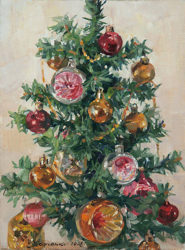 Christmas Tree Poster featuring the painting Christmas tree by Victoria Kharchenko