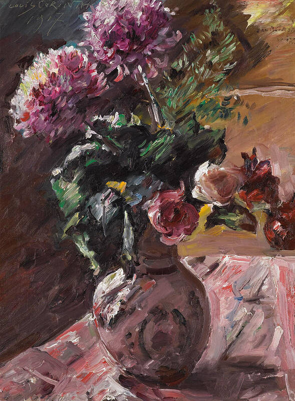 Lovis Corinth Poster featuring the painting Chrysanthemums and Roses in a Pitcher by Lovis Corinth