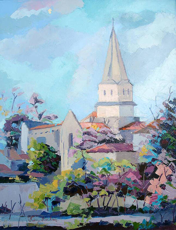 Church Poster featuring the painting Church at Charmant en Charente by Kim PARDON