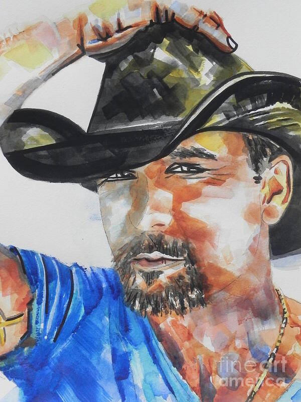Watercolor Painting Poster featuring the painting Country Singer Tim McGraw 01 by Chrisann Ellis