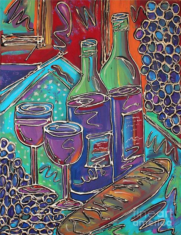 Wine Poster featuring the painting Colorful Wine Table by Cynthia Snyder