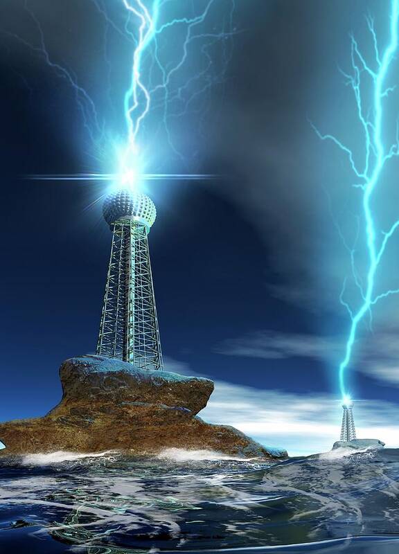 Artwork Poster featuring the photograph Communications Tower With Lightning by Victor Habbick Visions