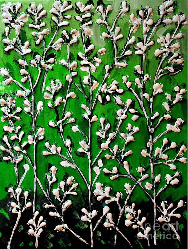 Cotton Poster featuring the painting Cotton Flowers with Green Background by Cynthia Snyder