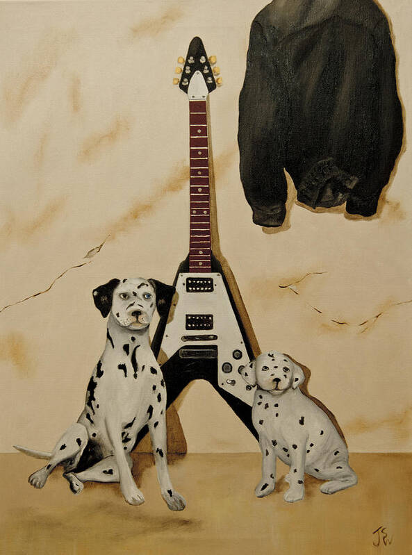 Music Poster featuring the painting Dalmation Pups and the Flying V by John Stuart Webbstock