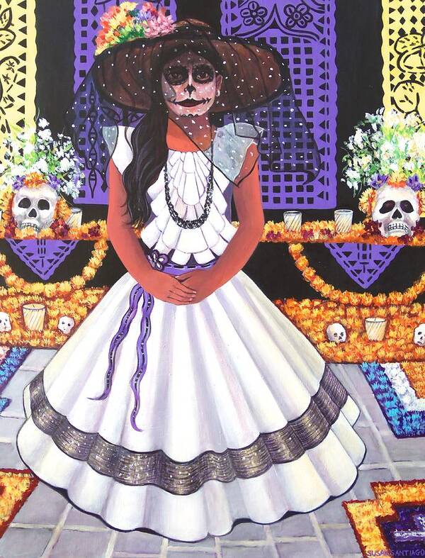 Figurative Poster featuring the painting Day of the Dead by Susan Santiago