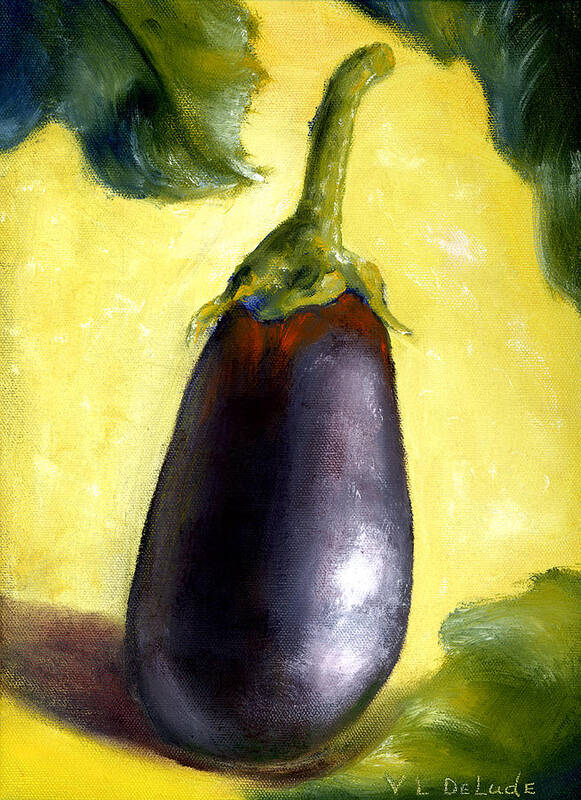 Fruit Poster featuring the painting Deep Purple Eggplant Still Life by Lenora De Lude