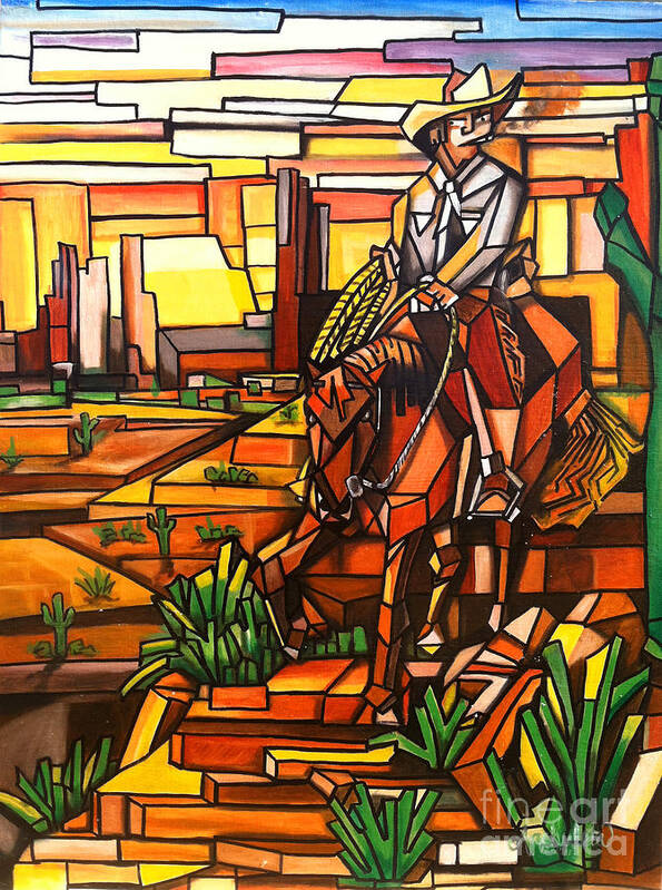 Desert Cowboy Poster featuring the painting Desert Cowboy by Ruben Archuleta - Art Gallery