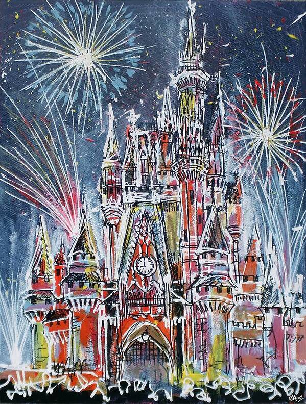 Disney Castle Poster featuring the painting Disney magic by Laura Hol Art