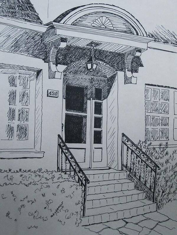 Pen And Ink Poster featuring the drawing Doorway by Mary Ellen Mueller Legault