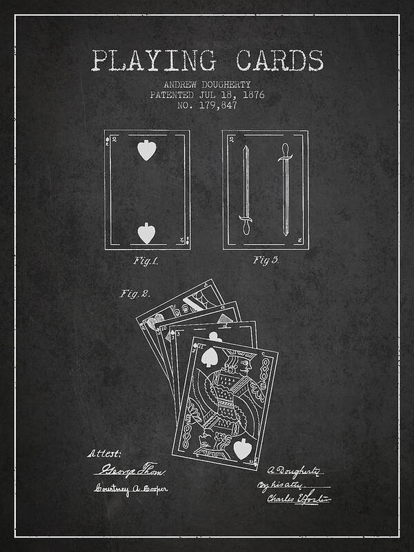 Cards Poster featuring the digital art Dougherty Playing Cards Patent Drawing From 1876 - Dark by Aged Pixel
