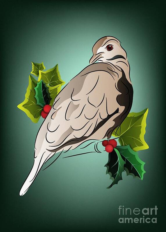 Graphic Bird Poster featuring the digital art Dove with Ivy and Holly by MM Anderson
