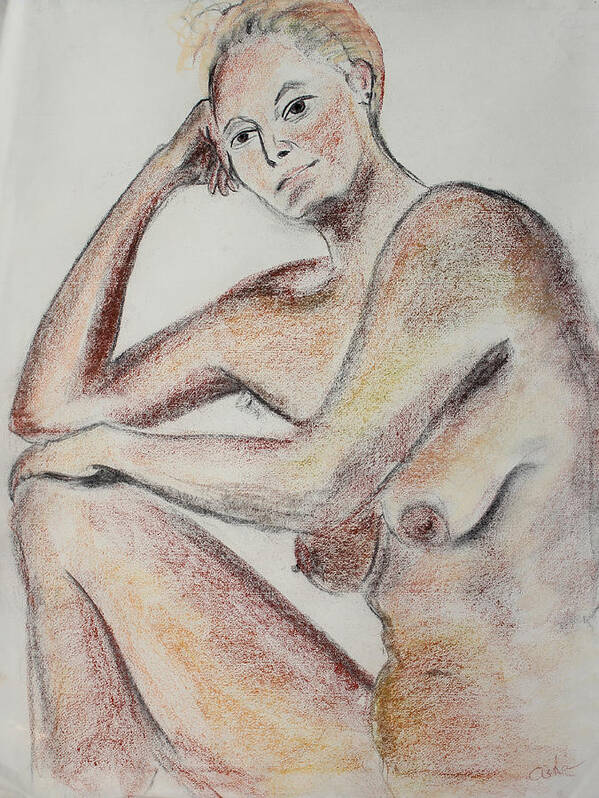 Nude Drawing Poster featuring the pastel Dynamic Model by Asha Carolyn Young