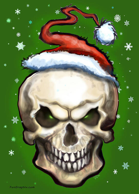 Evil Poster featuring the painting Evil Christmas Skull by Kevin Middleton