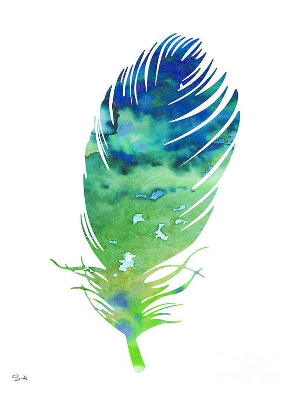 Feathers Poster featuring the painting Feather 3 by Watercolor Girl