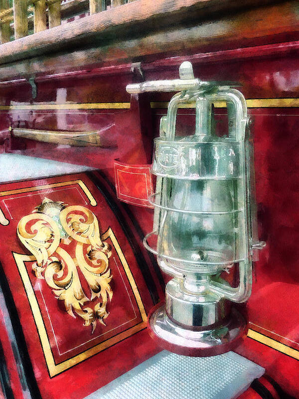 Lantern Poster featuring the photograph Fireman - Lantern on Old Fire Truck by Susan Savad