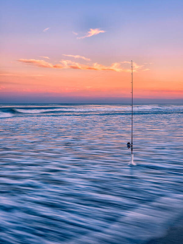 Fishing Poster featuring the photograph Fishing the Sunset Surf - Vertical Version by Mark Rogers