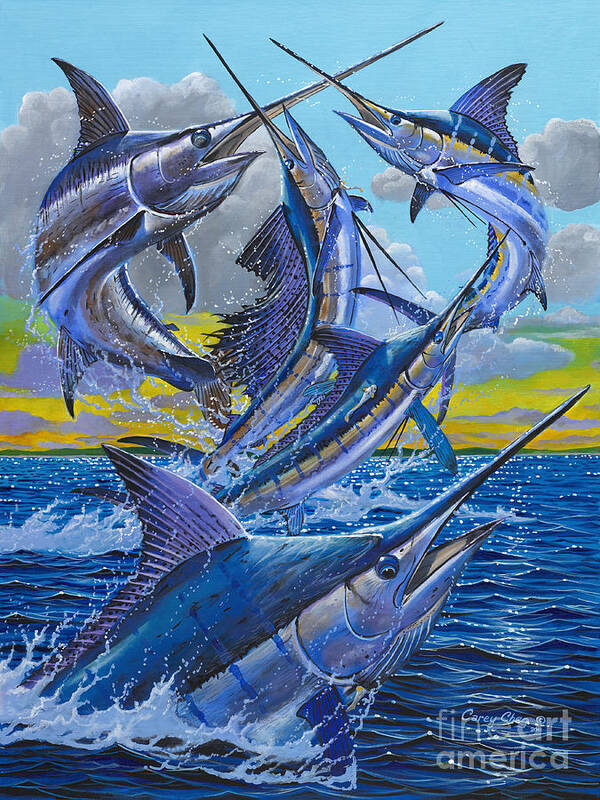 Billfish Poster featuring the painting Five Billfish Off00136 by Carey Chen