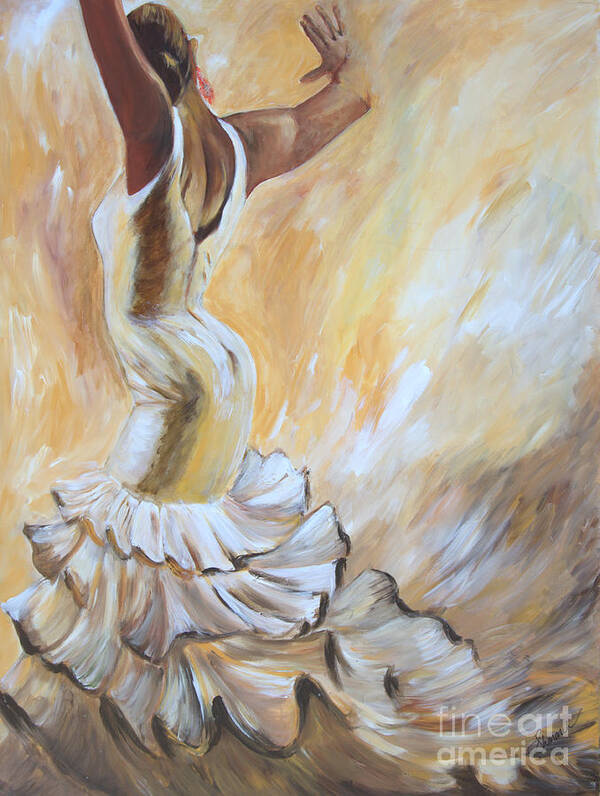 Flamenco Dancer Poster featuring the painting Flamenco Dancer in White Dress by Sheri Chakamian