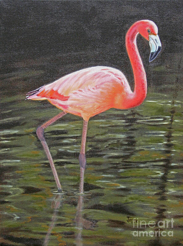 Flamingo Poster featuring the painting Flamingo on Parade by Jimmie Bartlett