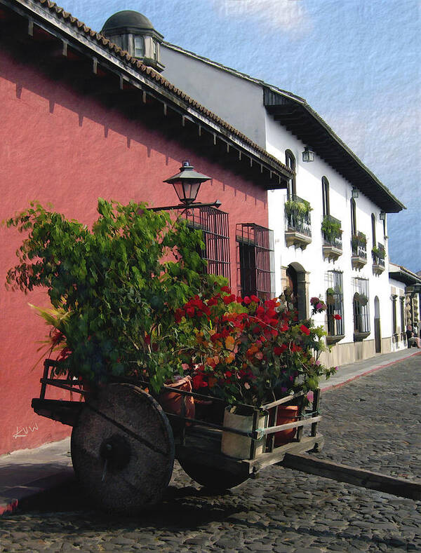 Guatemala Poster featuring the photograph Flower Wagon Antigua Guatemala by Kurt Van Wagner