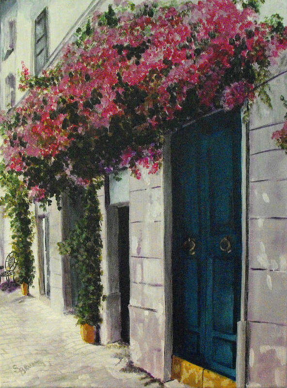 Flowers Poster featuring the painting Flowers Over Doorway by Susan Bruner