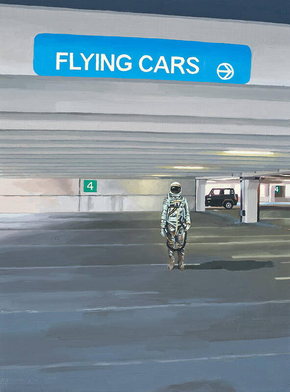Astronaut Poster featuring the painting Flying Cars to the Right by Scott Listfield