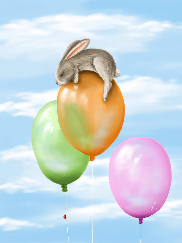 Bunny Poster featuring the painting Flying by Veronica Minozzi