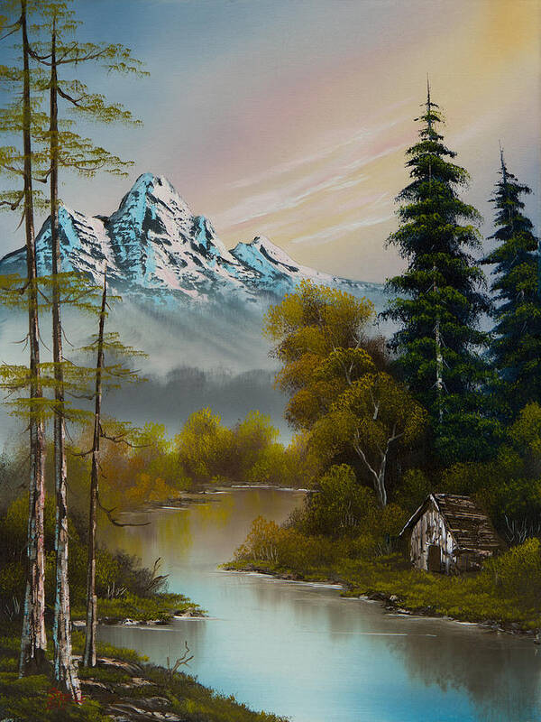 Landscape Poster featuring the painting Mountain Sanctuary by Chris Steele