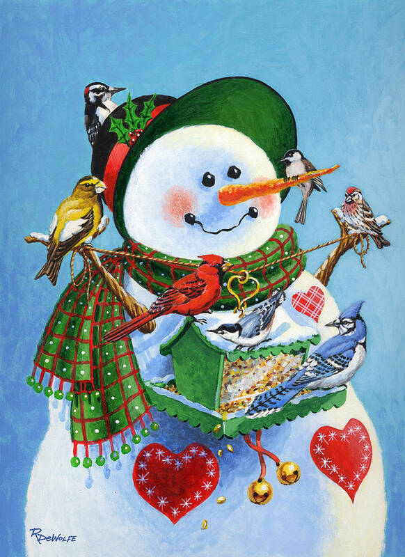 Snowman Poster featuring the painting For the Birds by Richard De Wolfe