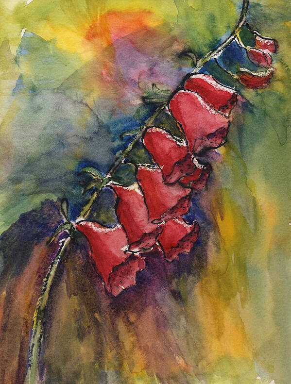 Flowers Poster featuring the painting Foxgloves by Linda Feinberg
