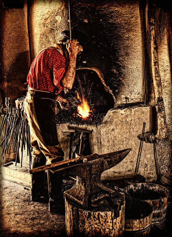 Lincoln Rogers Poster featuring the photograph Frontier Blacksmith at the Forge by Lincoln Rogers