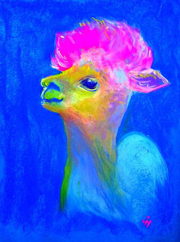 Alpaca Poster featuring the painting Funky Baby Alpaca by Sue Jacobi