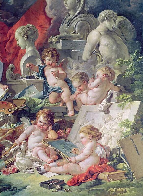 Sphinx Poster featuring the photograph Genius Teaching The Arts, 1761 Oil On Canvas Detail by Francois Boucher