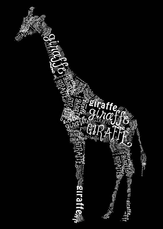 Graphic Poster featuring the digital art Giraffe is the Word by Heather Applegate